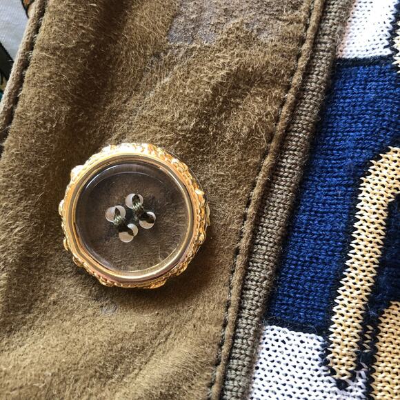 Torras Spain Vintage 80s Jacket Green Suede Gold Navy Knit Chain Link - Picture 6 of 14